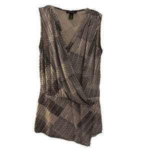 White House Black Market Top Small Sleeveless v-neck white Black Print